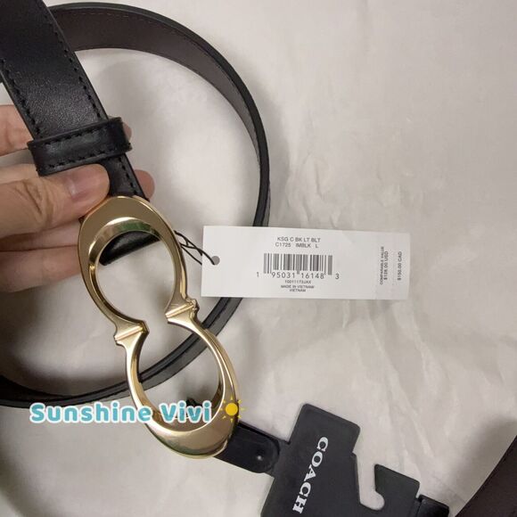 NEW Coach Signature Buckle Belt 25 mm MSRP $128 Gold Black Large - Picture 5 of 6